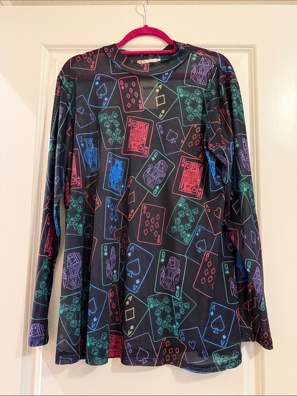 Southern Stitch Black Long-Sleeve Mesh Card Print Top - Multicolor
